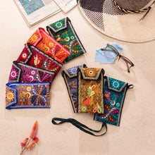 Load image into Gallery viewer, Artisan-Made Embroidered Eyeglasses Case Bag in Magenta Hues - Magenta Enchantment | NOVICA

