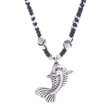Load image into Gallery viewer, Good Fortune Fish-Themed Silver and Nylon Pendant Necklace - Lucky Fin | NOVICA
