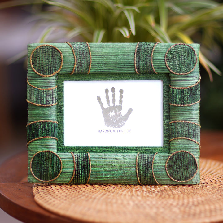 3x5 Natural Fiber Photo Frame in Green from Indonesia - Circle of Memories in Green | NOVICA