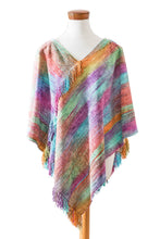 Load image into Gallery viewer, Pastel-Toned Handwoven Fringed Cotton and Rayon Blend Poncho - Pastel Dreams | NOVICA

