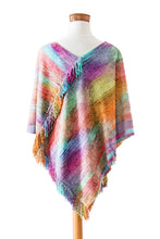 Load image into Gallery viewer, Pastel-Toned Handwoven Fringed Cotton and Rayon Blend Poncho - Pastel Dreams | NOVICA
