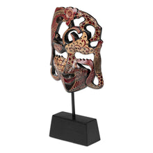 Load image into Gallery viewer, Traditional Batik Red and Brown Pule Wood Mask with Stand - Queen of Forest | NOVICA
