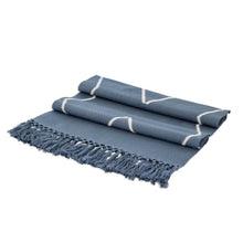 Load image into Gallery viewer, Handloomed Cotton Table Runner in Blue with Diamond Patterns - Weaving with Love | NOVICA
