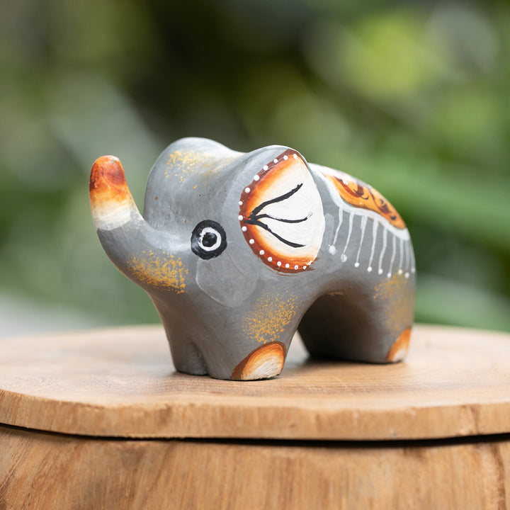 Hand-Painted Suar Wood Elephant Figurine Crafted in Bali - Cute Giant | NOVICA