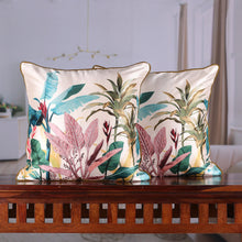 Load image into Gallery viewer, Nature-Themed Embroidered Cushion Cover Pair Made in India - Tropical Lux | NOVICA
