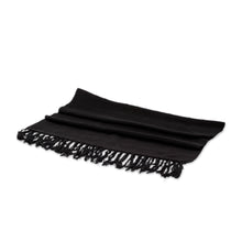 Load image into Gallery viewer, Hand-Woven Black Cotton Scarf with Fringe and Rhombus Motifs - Black Geometric Charm | NOVICA
