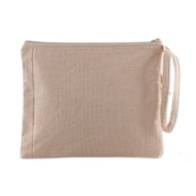 Load image into Gallery viewer, Floral Beige and Ivory Embroidered 100% Cotton Cosmetic Bag - Tranquil Spring | NOVICA
