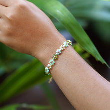 Load image into Gallery viewer, 18k Gold-Accented Crystal Beaded Bracelet in Green and Aqua - Lagoon Petals | NOVICA
