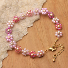 Load image into Gallery viewer, Floral Adjustable Pink and Purple Crystal Beaded Bracelet - Graceful Petals | NOVICA
