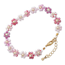 Load image into Gallery viewer, Floral Adjustable Pink and Purple Crystal Beaded Bracelet - Graceful Petals | NOVICA
