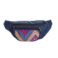 Load image into Gallery viewer, Fanny Pack with Guatemalan Textile-Inspired Handwoven Accent - Blue Guatemalan Heritage | NOVICA
