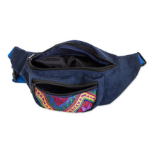 Load image into Gallery viewer, Fanny Pack with Guatemalan Textile-Inspired Handwoven Accent - Blue Guatemalan Heritage | NOVICA
