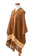 Load image into Gallery viewer, Handloomed Acrylic Cotton Poncho with Geometric Accents - Sepia Zigzag | NOVICA
