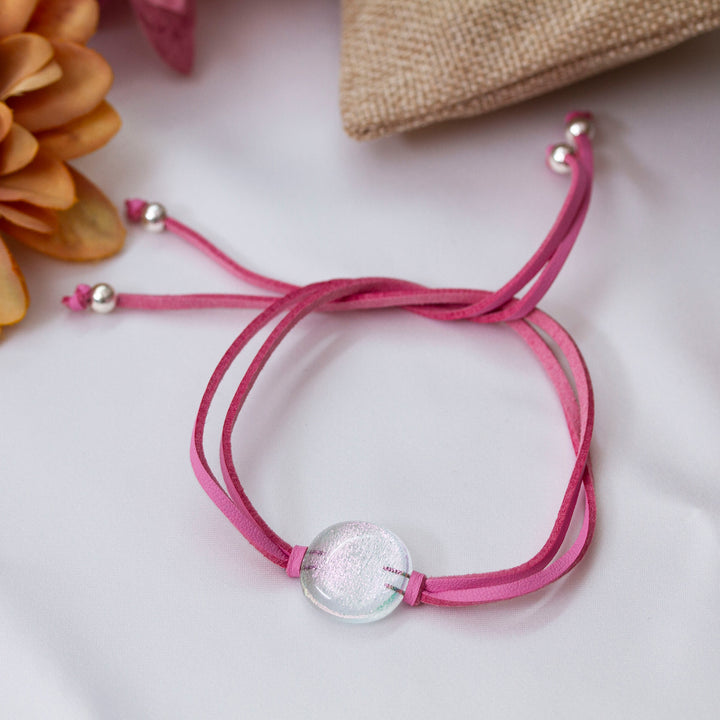 Handcrafted Art Glass Pendant Bracelet with Faux Suede Cord - Sparkling Me | NOVICA