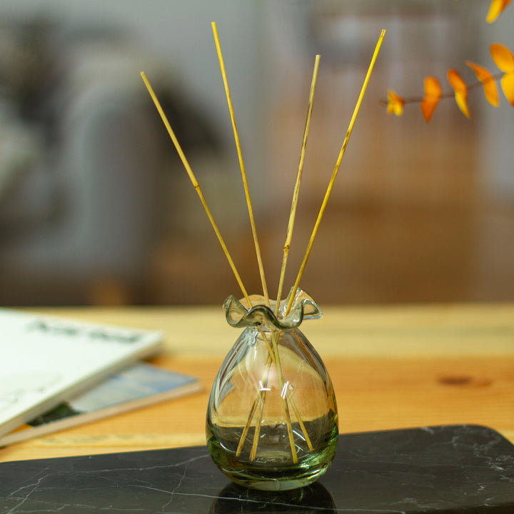 Handblown Wavy Drop-Shaped Recycled Glass Incense Diffuser - Wavy Essences | NOVICA