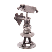 Load image into Gallery viewer, Recycled Metal Figurine of Female Robot Holding a Red Heart - Robotic Passion | NOVICA
