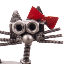 Load image into Gallery viewer, Recycled Auto Part Figurine of Female Cat with a Red Bow - Bow Cat | NOVICA

