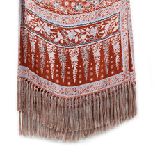 Load image into Gallery viewer, Lengko-Patterned 100% Silk Batik Shawl in Russet and Blue - Russet Lengko | NOVICA
