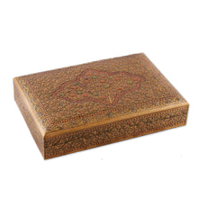 Load image into Gallery viewer, Classic Leafy-Patterned Golden Papier Mache Decorative Box - Sylvan Glory | NOVICA
