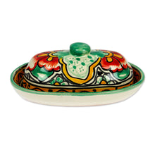 Load image into Gallery viewer, Talavera Style Hand-Painted Ceramic Butter Dish with Lid - Mexican Garden | NOVICA
