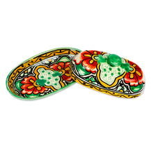 Load image into Gallery viewer, Talavera Style Hand-Painted Ceramic Butter Dish with Lid - Mexican Garden | NOVICA
