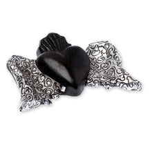 Load image into Gallery viewer, Handcrafted Barro Negro and Aluminum Wall Accent from Mexico - Heavenly Heart | NOVICA
