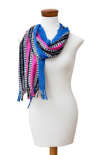 Load image into Gallery viewer, Striped Blue and Fuchsia 100% Cotton Scarf from Guatemala - Palopo Lakes | NOVICA
