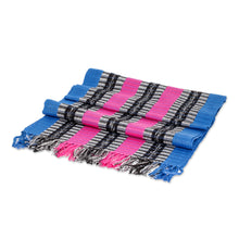 Load image into Gallery viewer, Striped Blue and Fuchsia 100% Cotton Scarf from Guatemala - Palopo Lakes | NOVICA
