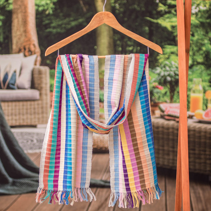 100% Cotton Fringed Scarf Handwoven in Pastel and Bold Hues - Palopo Sweetness | NOVICA