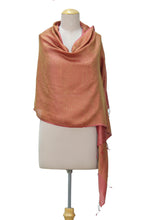 Load image into Gallery viewer, Orange and Pink Handwoven Silk Reversible Shawl with Fringes - Tender Sides | NOVICA
