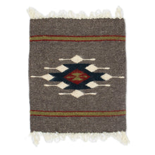 Load image into Gallery viewer, Diamond-Patterned Dark Grey and Green 100% Wool Table Mat - Diamond of Harmony | NOVICA
