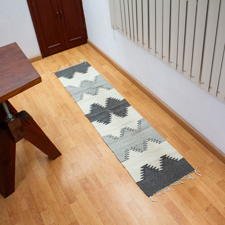 Minimalist Zapotec Grey and Beige 100% Wool Runner (1x6) - Grey Trends | NOVICA