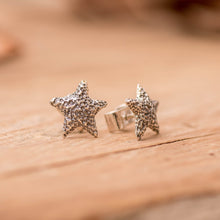 Load image into Gallery viewer, Starfish-Inspired Textured Sterling Silver Stud Earrings - Ocean Stardom | NOVICA
