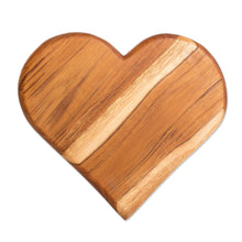 Load image into Gallery viewer, Heart-Shaped Teak Wood Cheese Board Hand-Carved in Guatemala - Love Elixir | NOVICA

