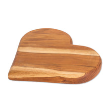 Load image into Gallery viewer, Heart-Shaped Teak Wood Cheese Board Hand-Carved in Guatemala - Love Elixir | NOVICA
