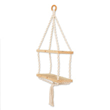 Load image into Gallery viewer, Macrame Cotton and Wood Hanging Shelf in Beige and Ivory - Boho Elegance | NOVICA
