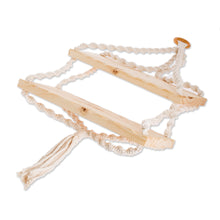 Load image into Gallery viewer, Macrame Cotton and Wood Hanging Shelf in Beige and Ivory - Boho Elegance | NOVICA
