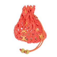 Load image into Gallery viewer, Multi-Purpose Macrame Cotton Pouch in Orange and Yellow - Tropical Citrus | NOVICA
