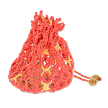 Load image into Gallery viewer, Multi-Purpose Macrame Cotton Pouch in Orange and Yellow - Tropical Citrus | NOVICA
