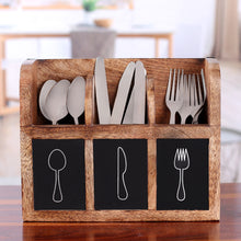 Load image into Gallery viewer, Burnt-Finished Mango Wood Cutlery Organizer Crafted in India - Kitchen Elegance | NOVICA
