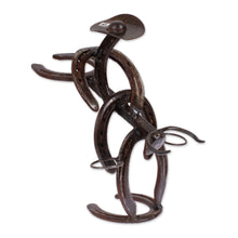Load image into Gallery viewer, Cowboy Bull Recycled Iron Tequila Glass Stand 2-Piece Set - Cowboy Toast | NOVICA

