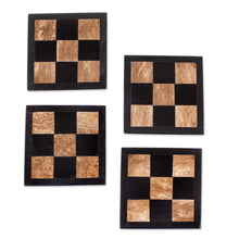 Load image into Gallery viewer, 4 Chess Board-Inspired Square Onyx and Marble Coasters - Chess Charm | NOVICA
