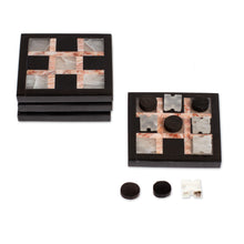 Load image into Gallery viewer, Set of 4 Onyx and Marble Coasters with Tic-Tac-Toe Pieces - Fun Entertaining | NOVICA
