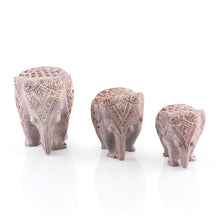 Load image into Gallery viewer, 3 Elephant Jali Openwork Hand-Carved Soapstone Figurines - Royal March | NOVICA
