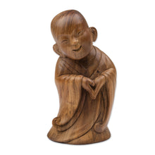 Load image into Gallery viewer, Hand-Carved Wood Sculpture Inspired by The Laughing Buddha - Spread the Love | NOVICA
