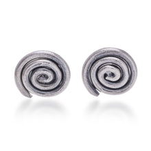 Load image into Gallery viewer, Spiral-Themed Oxidized Polished Silver Stud Earrings - Stylish Spirals | NOVICA
