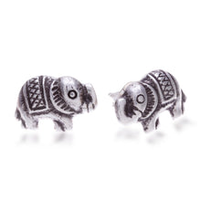 Load image into Gallery viewer, Sterling Silver Elephant Stud Earrings with Darkened Accents - Posh Elephant | NOVICA
