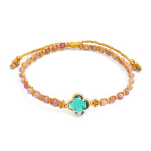 Load image into Gallery viewer, Natural Rhodonite Beaded Bracelet with Green Flower Pendant - Flower of Emotion | NOVICA
