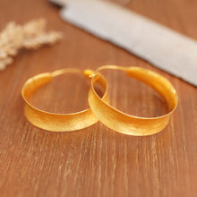 Load image into Gallery viewer, 18k Gold-Plated Snakeskin Textured Hoop Earrings from Bali - Glorious Hoop | NOVICA
