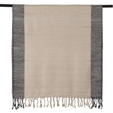 Load image into Gallery viewer, Ivory Black Diamond-Patterned Hand-Loomed 100% Silk Shawl - Posh Alabaster | NOVICA
